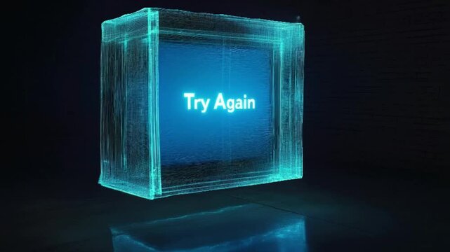 Button box try again screen in dark background, monitor screen