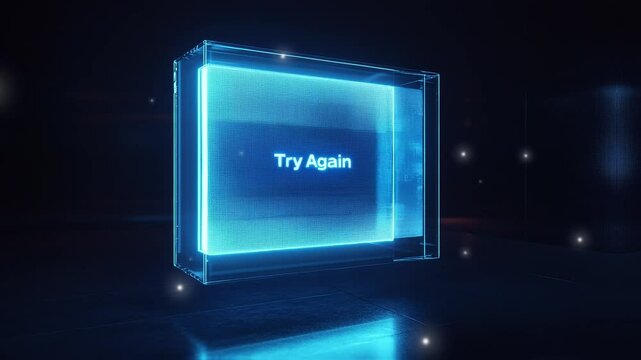 Button box try again screen in dark background, monitor screen