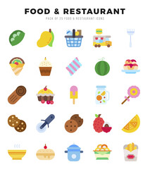 Set of Food and Restaurant icons in Flat style. Flat Icons symbol collection.