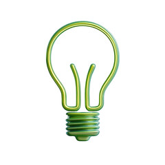 Green eco friendly lightbulb icon shiny glassy 3d render illustration design energy saving concept sustainable technology innovation bright idea symbol on transparent background