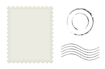 Postage stamp. Blank grunge postage postmark. Empty mail delivery template.