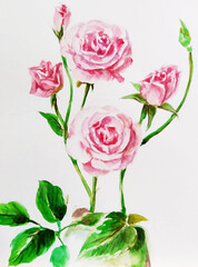 Watercolor of roses in a vase