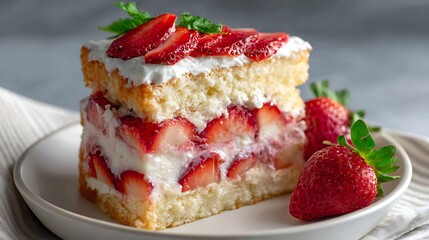 Strawberry Shortcake Dessert with Cream and Fresh Berries