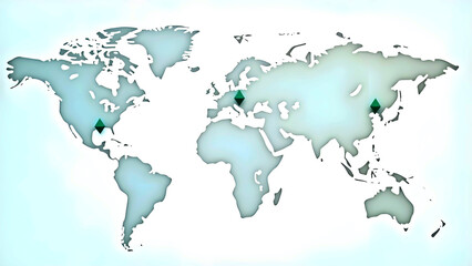 Obraz premium Global Network Map with Three Emerald Markers