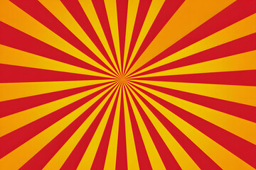放射状に広がる赤と黄色の背景。元気でインパクトのあるデザイン