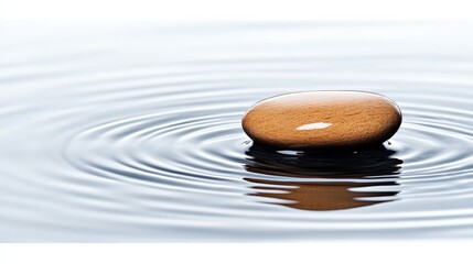Smooth pebble floating on calm water creating gentle ripples with a minimalist aesthetic