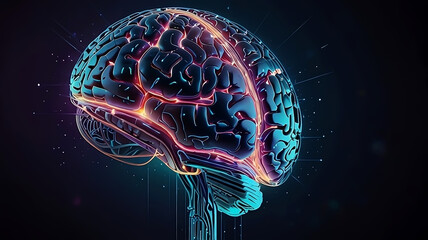 Fototapeta premium Intricate 3D Render of a Human Brain with Neon Lighting