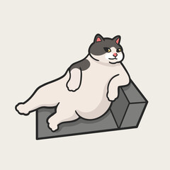 Sitting Chill Cat Meme Sticker Vector Cute Illustration