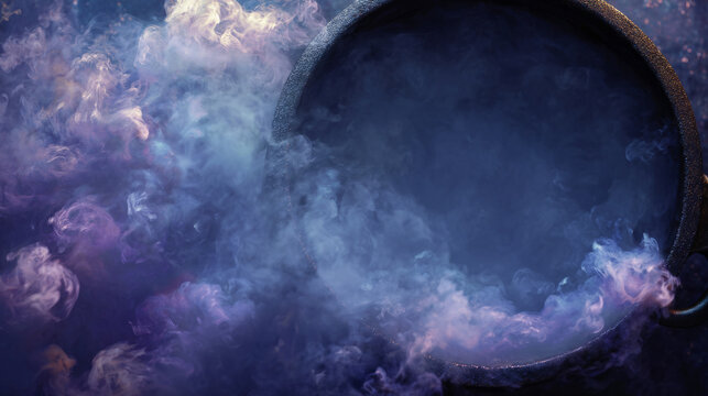 Witch's cauldron fog burst, curling magical smoke border