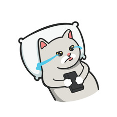 Waiting for you to call Cat Meme Sticker Vector Cute Illustration