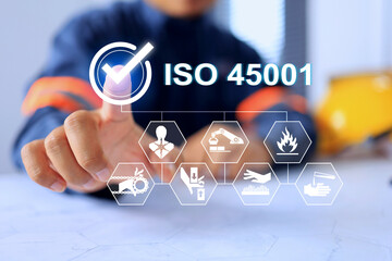 ISO 45001 standard for controls safety in workplaces such as industrial plants, construction sites...