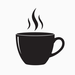 Steaming coffee cup: A minimalist monochrome illustration of a steaming coffee cup, a simple yet elegant depiction of a warm beverage, perfect for various applications.