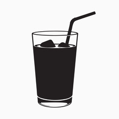 Refreshing Beverage Silhouette: A sleek silhouette of a tall glass brimming with a dark, invigorating beverage and ice cubes, complemented by a stylish straw. Capturing simplicity and refreshment.