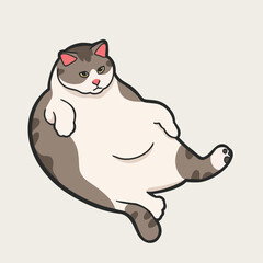 Obraz premium Fluffy Fat Cat Meme Sticker Vector Cute Illustration