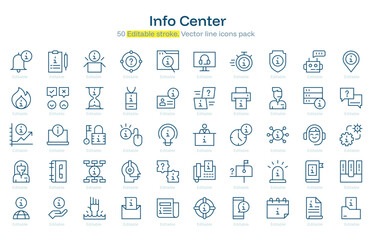 Info Center line icon pack. Info Center Stroke icon set. Editable Stroke icon