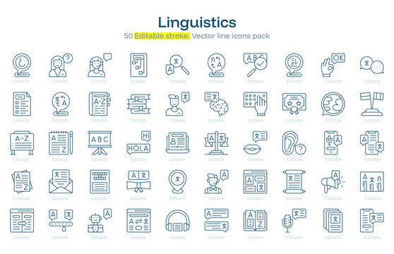 Linguistics line icon pack. Linguistics Stroke icon set. Editable Stroke icon