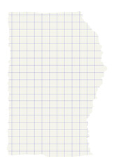 White torn or ripped notebook sheet in blue square. Album edge, notebook tear or blank page divided vector illustration. Abstract social media banner background.