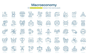 Macroeconomy line icon pack. Macroeconomy Stroke icon set. Editable Stroke icon.