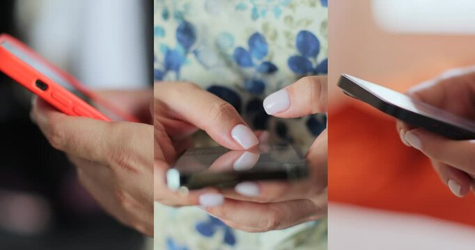 Multiscreen on people using smartphone in everyday life. Nomophobia - People using the mobile phone. No-mobile-phone phobia.