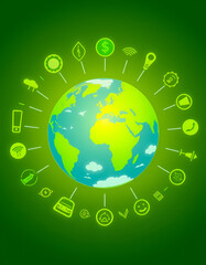 AI-Generated Global Earth Surrounded By Green Energy Icons