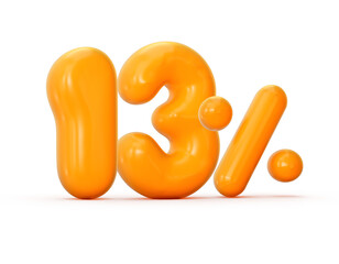 Glossy orange jelly 13% or Thirteen Percentage isolated on white background with shadow. 3d illustration