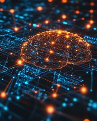 Conceptual AI brain connected to glowing data nodes across global network grid, symbolizing intelligent connectivity Smart Factories and Sensor-Based Systems Real-Time Data Exchange Between 