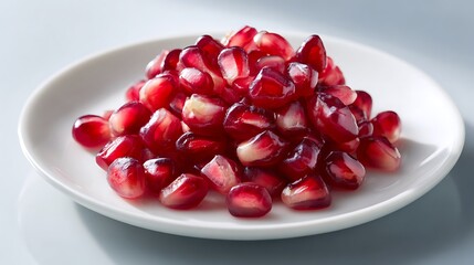 Fresh Pomegranate Seeds on a White Plate