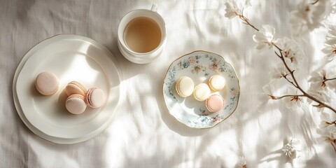 Elegant Pastel Macarons & Tea A Serene Springtime Setting
