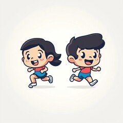 Cartoon kids running.  A playful illustration