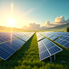 Solar cell board on the grassland