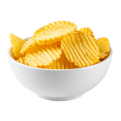 A bowl filled with crispy, ridged potato chips, showcasing their golden color and textured surface.