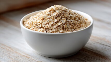 Bowl of Rolled Oats on Wooden Surface