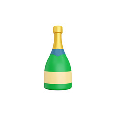 A single, green glass champagne bottle, isolated on a white background, containing a celebratory alcoholic drink