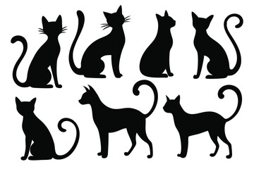 Collection of black cat silhouettes in various poses