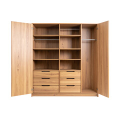 Empty wooden shelves on a white background, perfect for books or home interior design storage