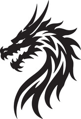 Obraz premium Black and white illustration of a fierce dragon head with stylized tribal design.
