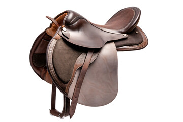 Brown leather horse saddle isolated on a white background