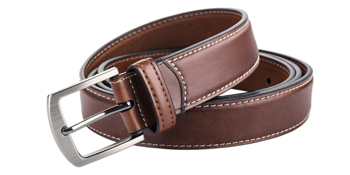 Brown leather belt with silver buckle isolated on a white background png ai generated