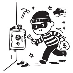 Cartoon Robber Icon in Doodle Style