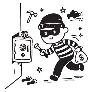 Cartoon Robber Icon in Doodle Style