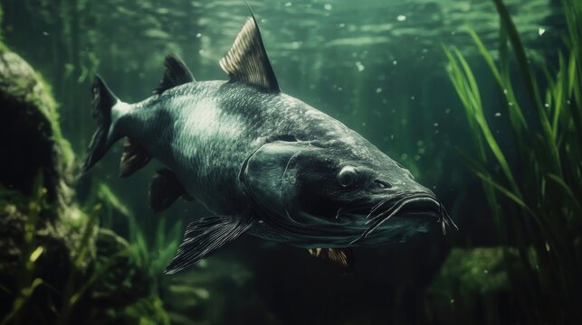 Large fish swimming in an aquarium setting