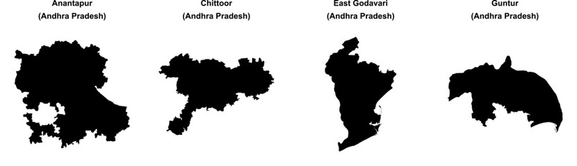 Fototapeta premium Anantapur, Chittoor, East Godavari, Guntur outline maps
