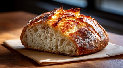 Freshly Baked Sourdough Bread with Crusty Exterior and Soft Interior