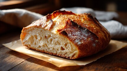 Freshly Baked Sourdough Bread with Crusty Exterior and Soft Interior