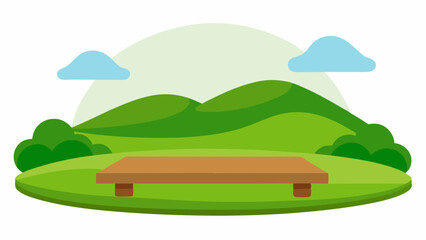 Fototapeta premium Tranquil Peaceful Countryside Meadow with a Rustic Wooden Platform Vector Clip Art Illustration