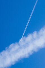 chemtrails, airplane, exhaust gases, contrail, conspiracy theory, vertical, photo, real, blue sky
