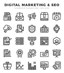 Simple Set of Digital Marketing & SEO Related Vector Lineal Icons.