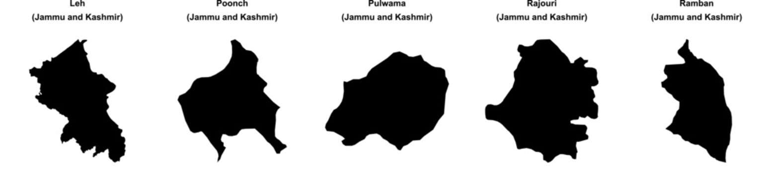 Leh, Poonch, Pulwama, Rajouri, Ramban outline maps