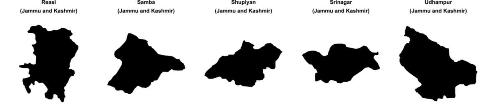 Reasi, Samba, Shupiyan, Srinagar, Udhampur outline maps