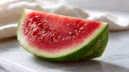 Fresh Slice of Watermelon on a White Plate